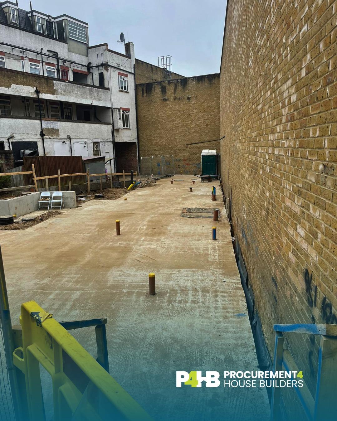 The completed ground slab, seen across the site.