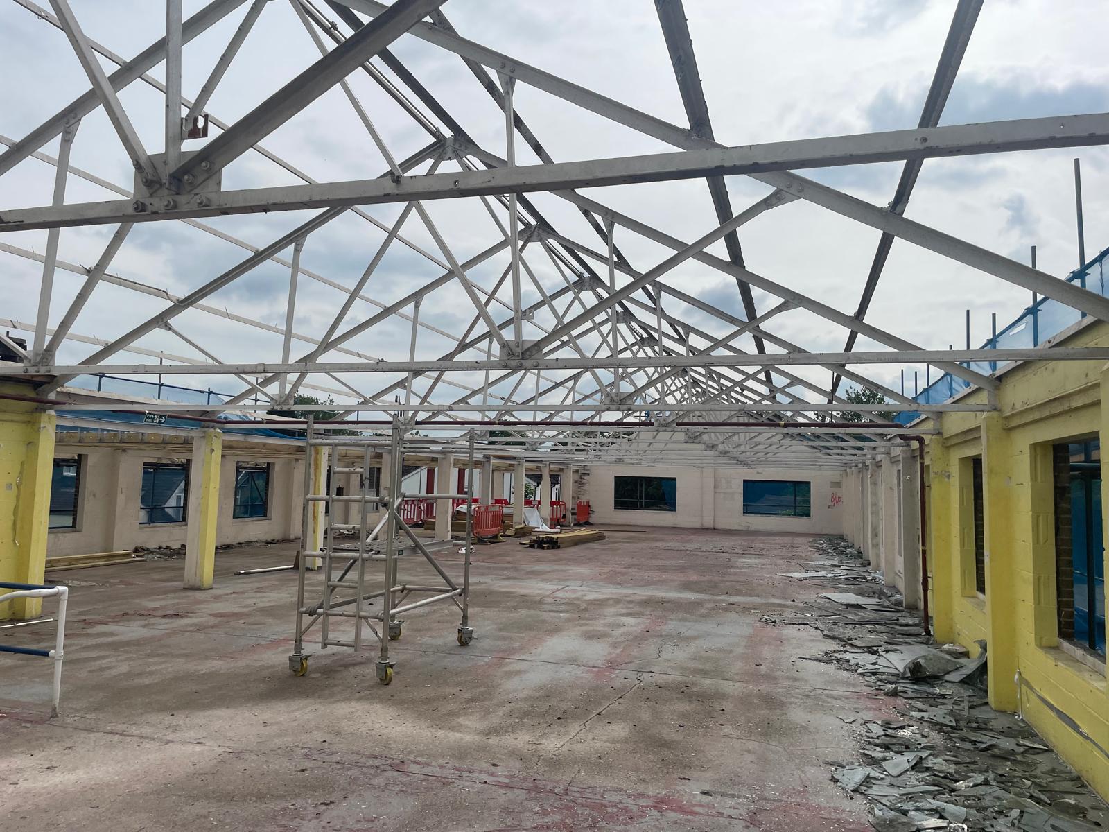 Roof structure exposed ahead of the new roof works.