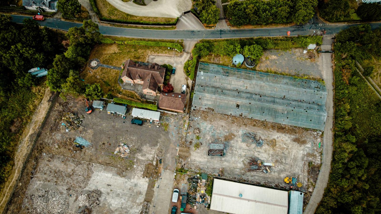 Aerial view of the former nursery site from the adjoining road.