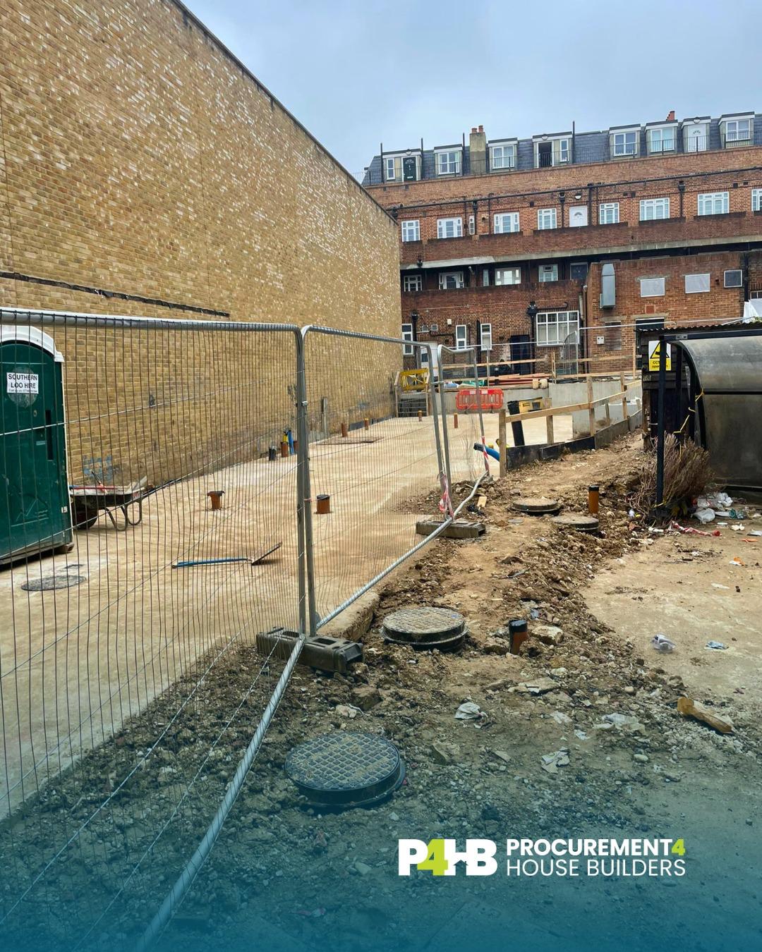 Slab formation with drainage and manholes formed.