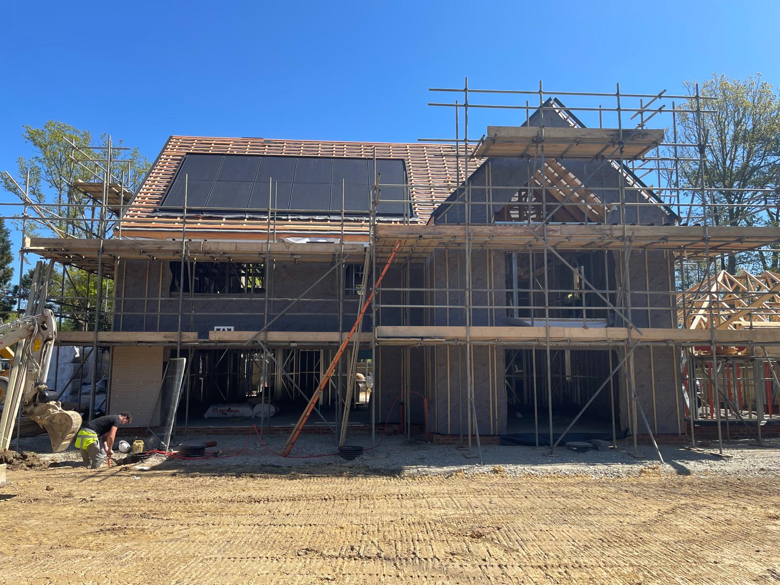 Residential LGSF structure with roof and external sheathing in progress