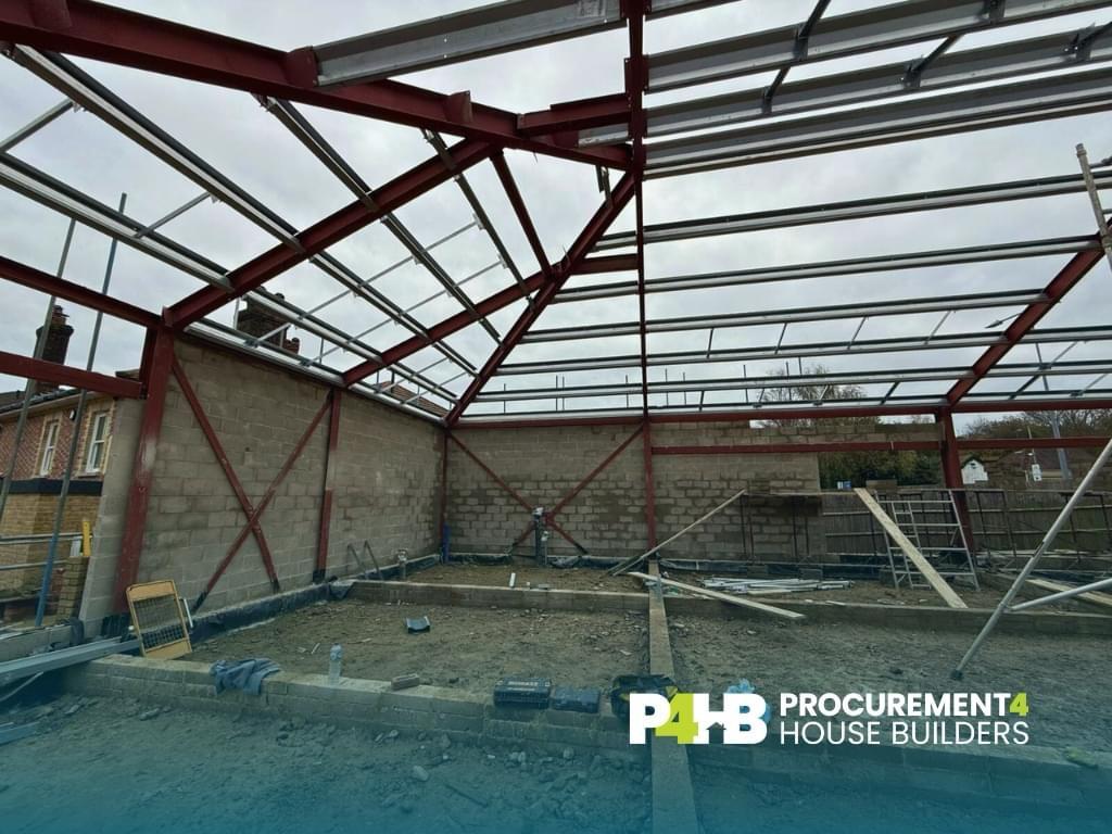 Steel roof structure complete, ready for the new roof build up.