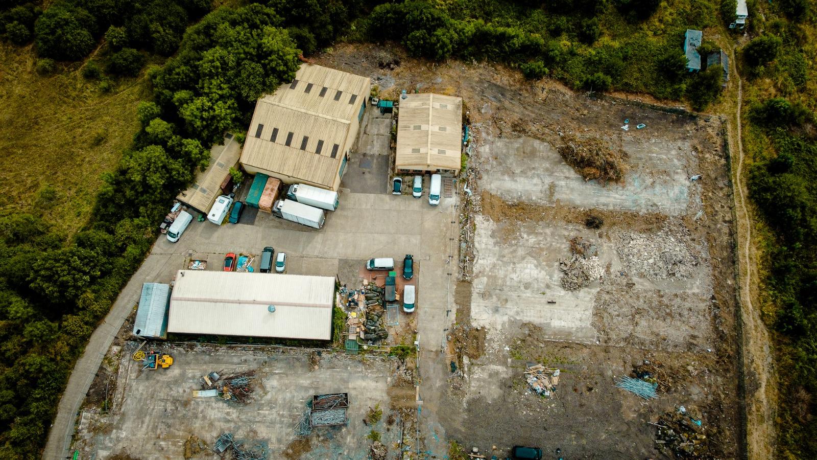 Top down aerial view over the cleared development plots.