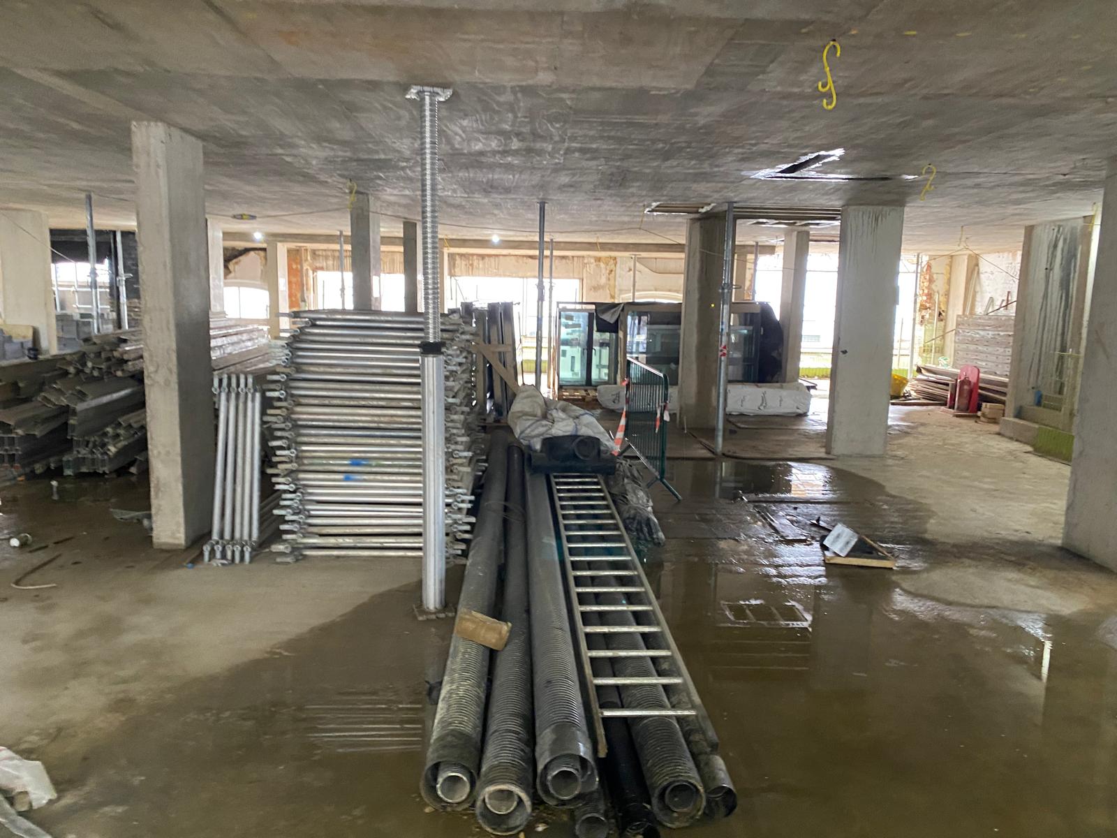Basement works progressing, with new services routed through.