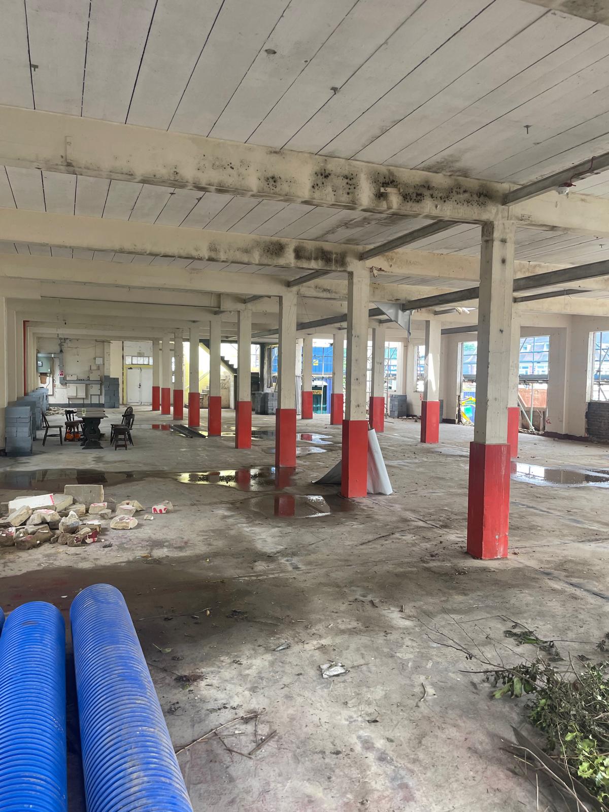 Strip out underway, with new drainage pipework delivered.