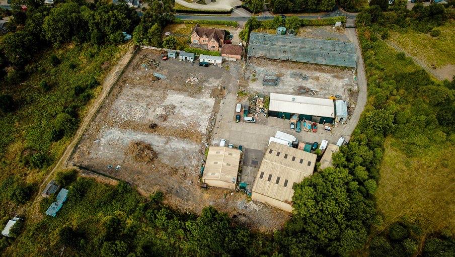 The cleared site and surrounding glasshouses from above.