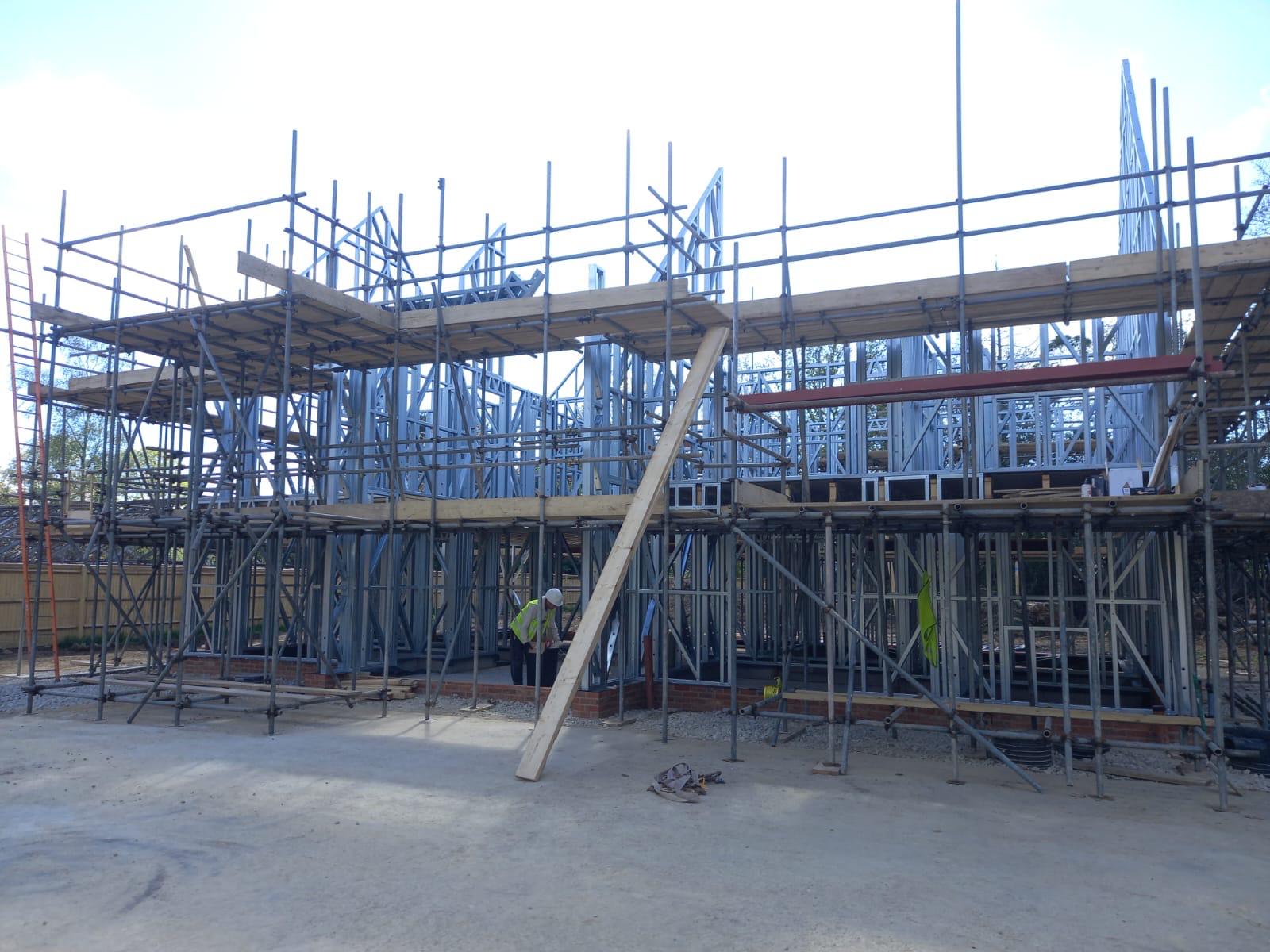 Light gauge steel wall framing being installed on a residential project